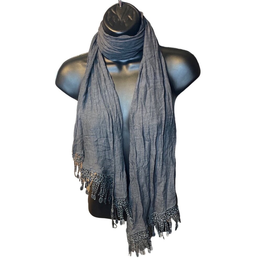Lightweight Black Gauzy Scarf with Fringe
